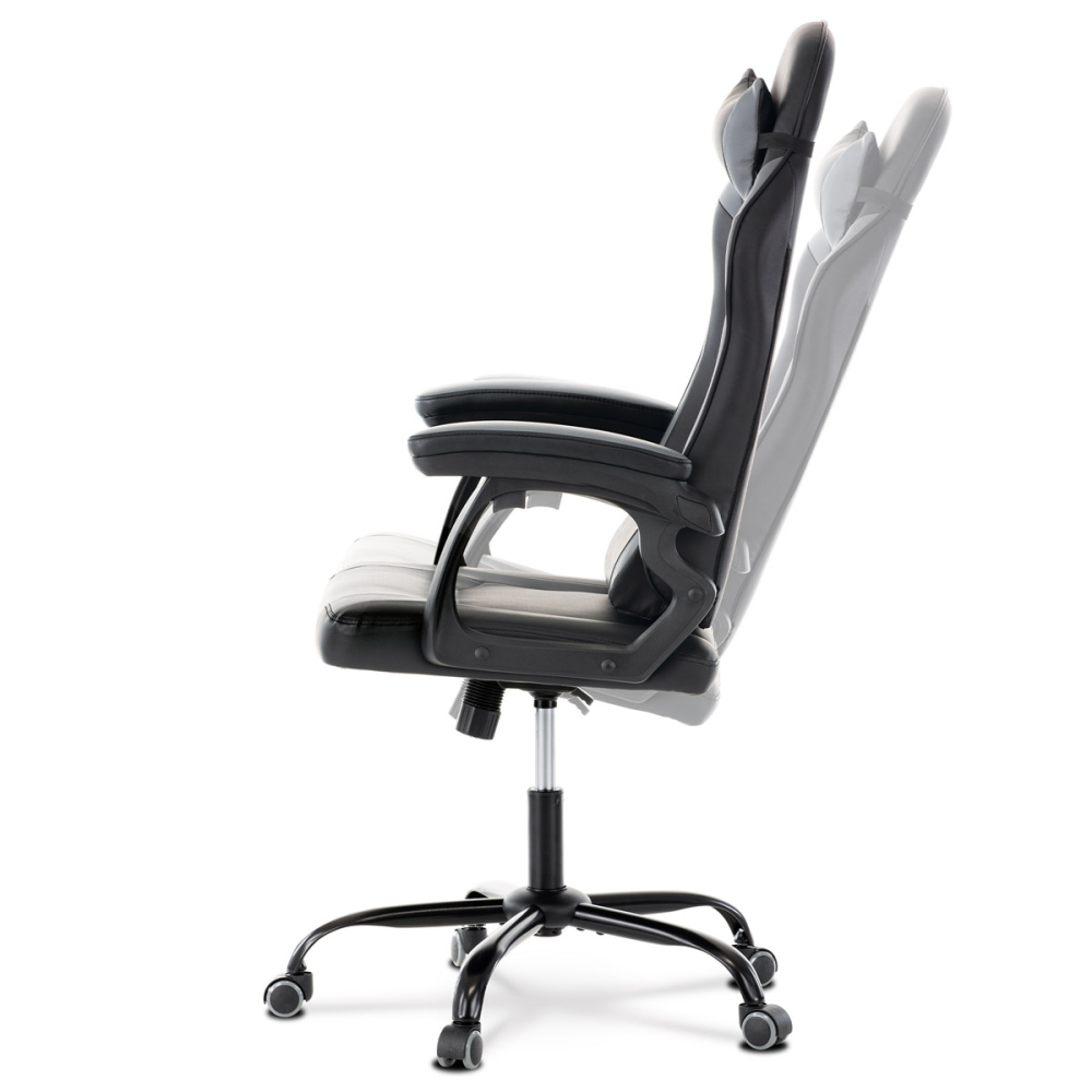 KA-L626 GREY - Herní křeslo, šedá a černá ekokůže, houpací mechanika, opěrák 135°