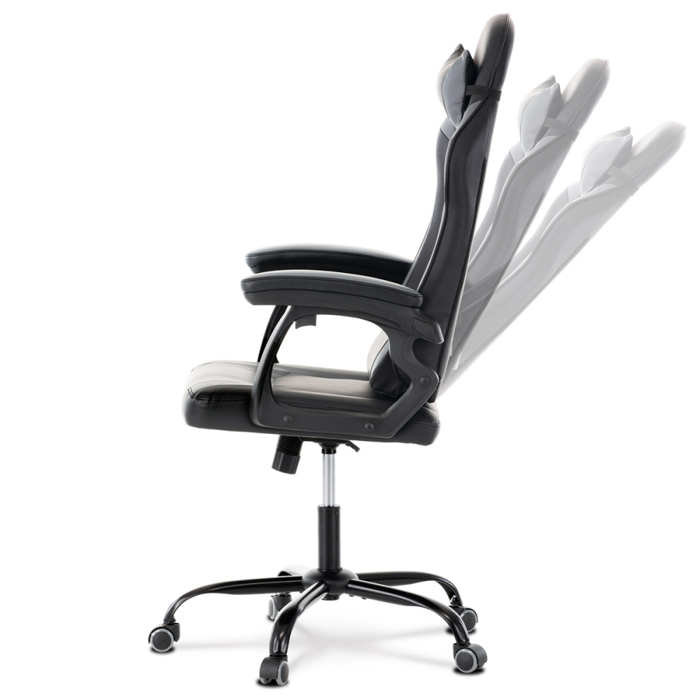 KA-L626 GREY - Herní křeslo, šedá a černá ekokůže, houpací mechanika, opěrák 135°
