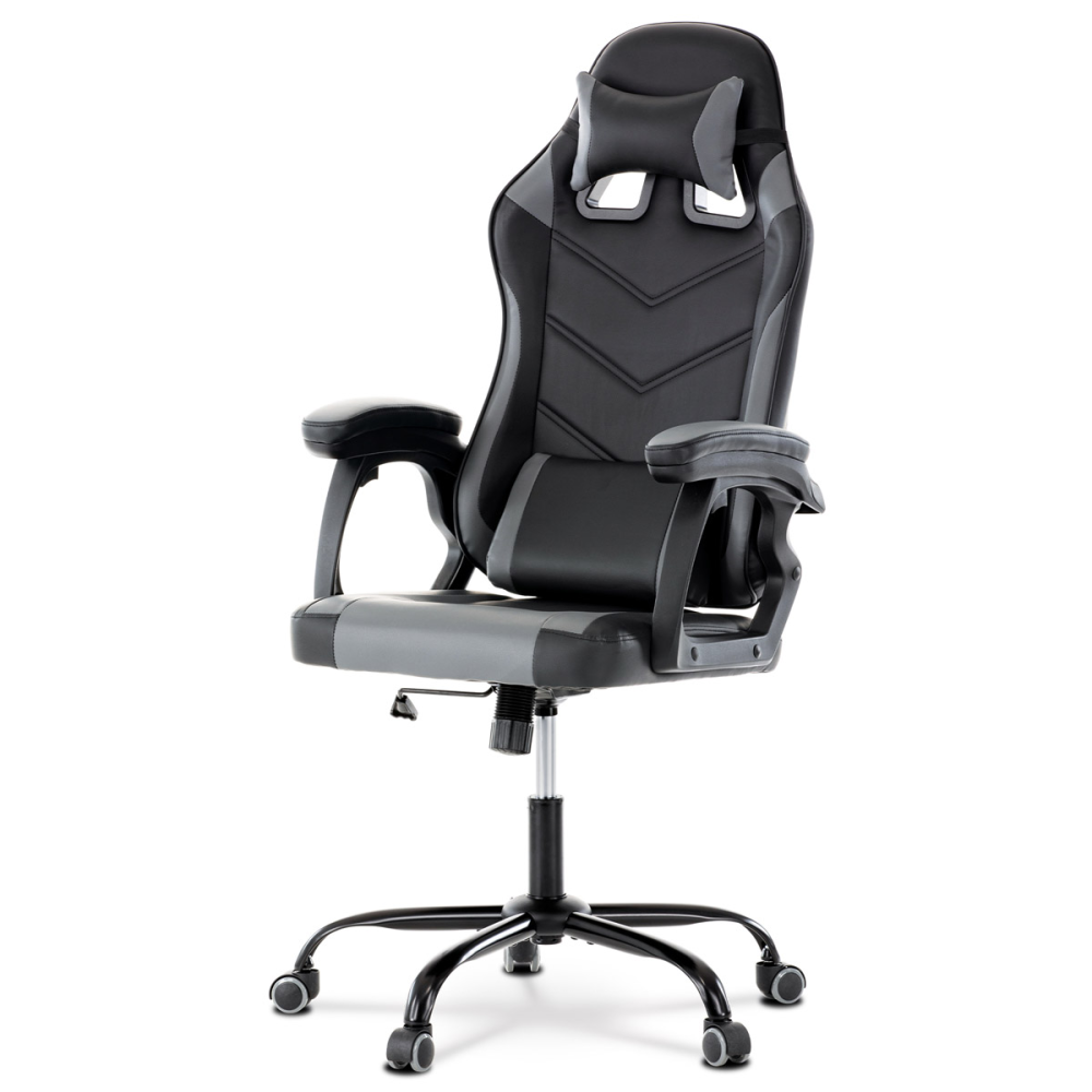 KA-L626 GREY - Herní křeslo, šedá a černá ekokůže, houpací mechanika, opěrák 135°