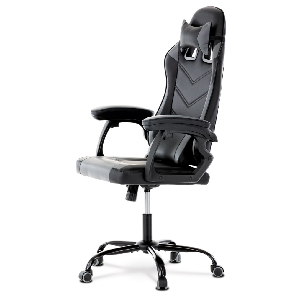 KA-L626 GREY - Herní křeslo, šedá a černá ekokůže, houpací mechanika, opěrák 135°