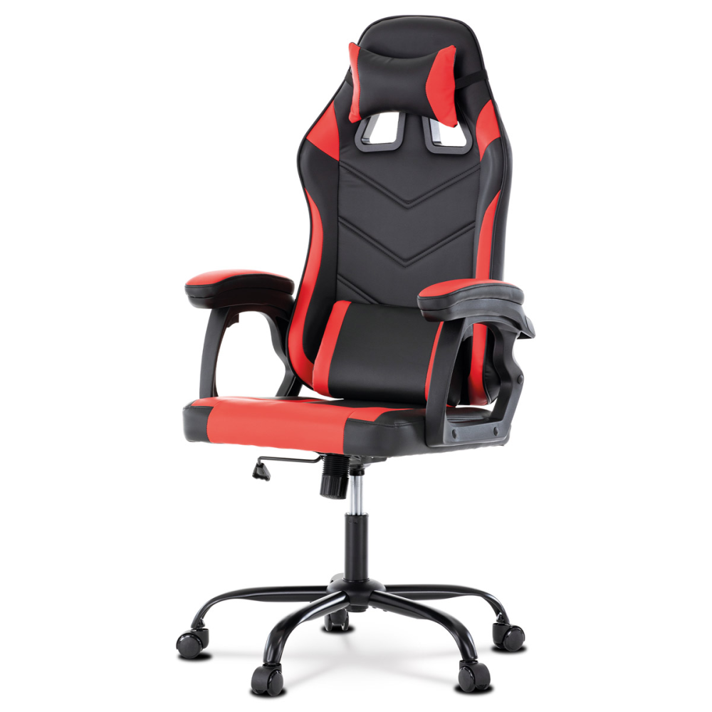 KA-L626 RED - Herní křeslo, červená a černá ekokůže, houpací mechanika, opěrák 135°