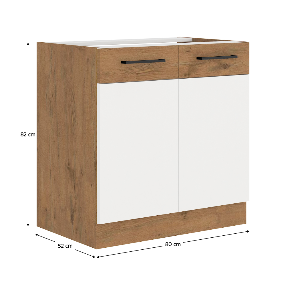 Spodní skříňka, bílá extra vysoký lesk HG / dub lancelot, VEGA 80 D 2F BB