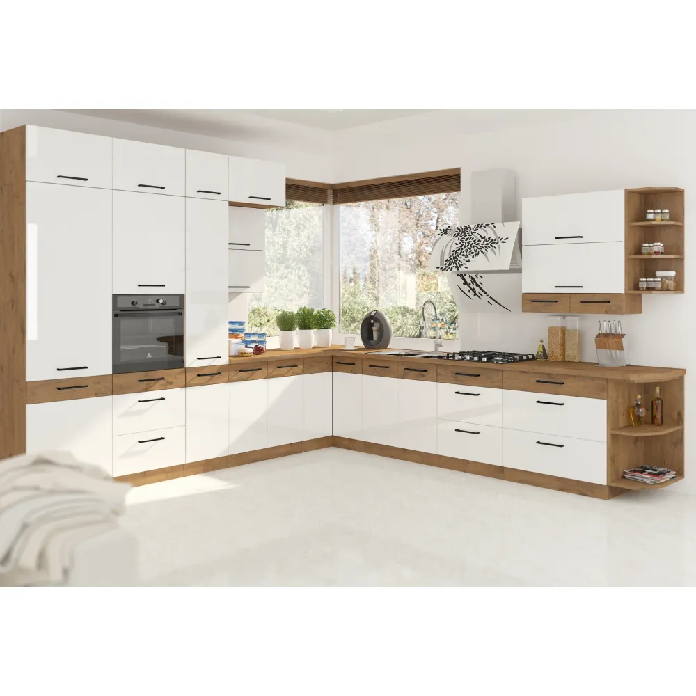 Spodní skříňka, bílá extra vysoký lesk HG / dub lancelot, VEGA 80 D 2F BB