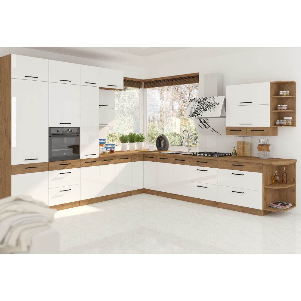 Spodní skříňka, bílá extra vysoký lesk HG / dub lancelot, VEGA D60 GAZ BB