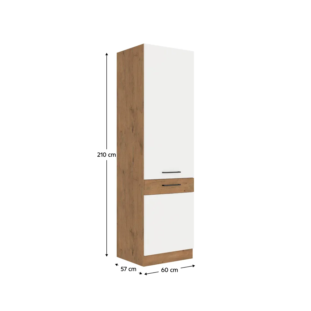 Vysoká skříňka, dub lancelot / bílá extra vysoký lesk HG, VEGA 60 DK-210 2F