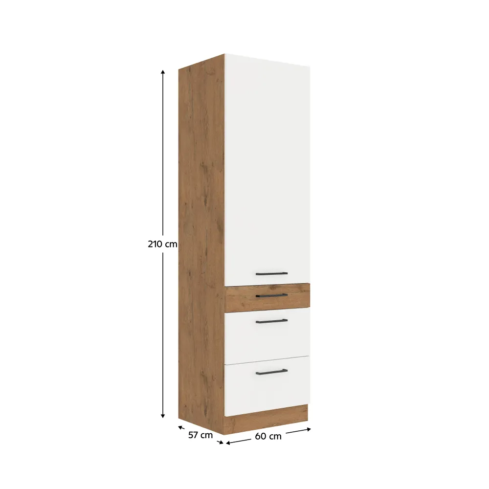 Vysoká skříňka, dub lancelot / bílá extra vysoký lesk HG, VEGA 60 DKS-210 3S 1F