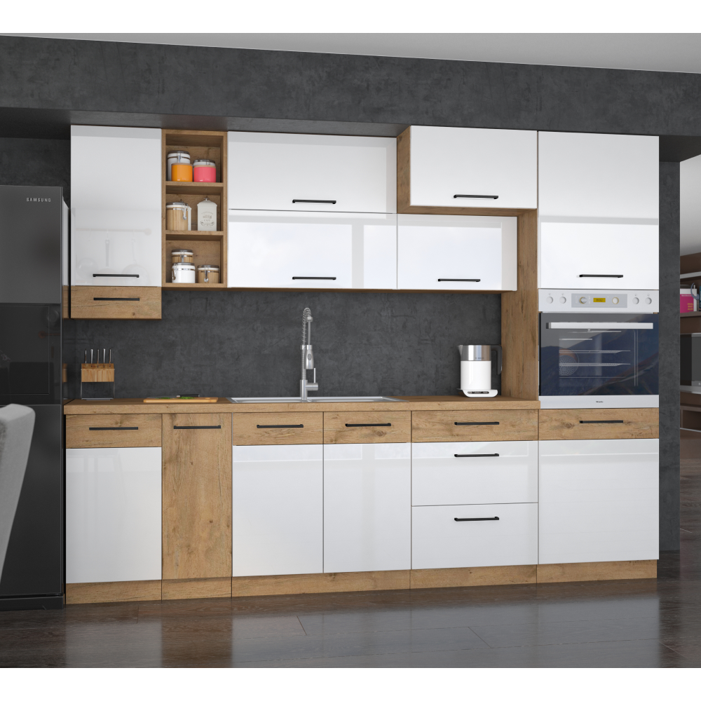 Dvířka na vestavnou myčku nádobí, dub lancelot / bílá extra vysoký lesk HG, VEGA ZM 713x446