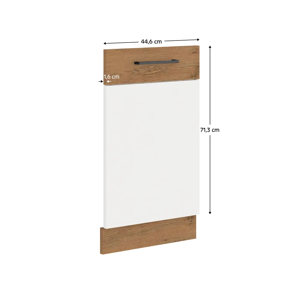 Dvířka na vestavnou myčku nádobí, dub lancelot / bílá extra vysoký lesk HG, VEGA ZM 713x446
