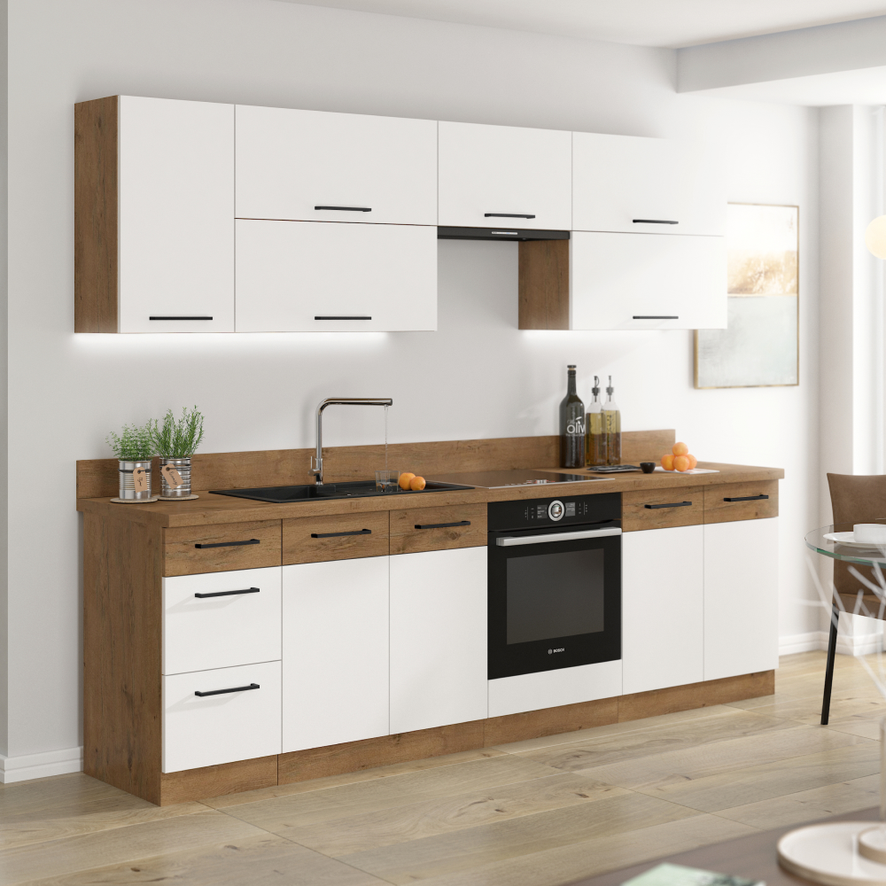Dvířka na vestavnou myčku nádobí, dub lancelot / bílá extra vysoký lesk HG, VEGA ZM 570x446