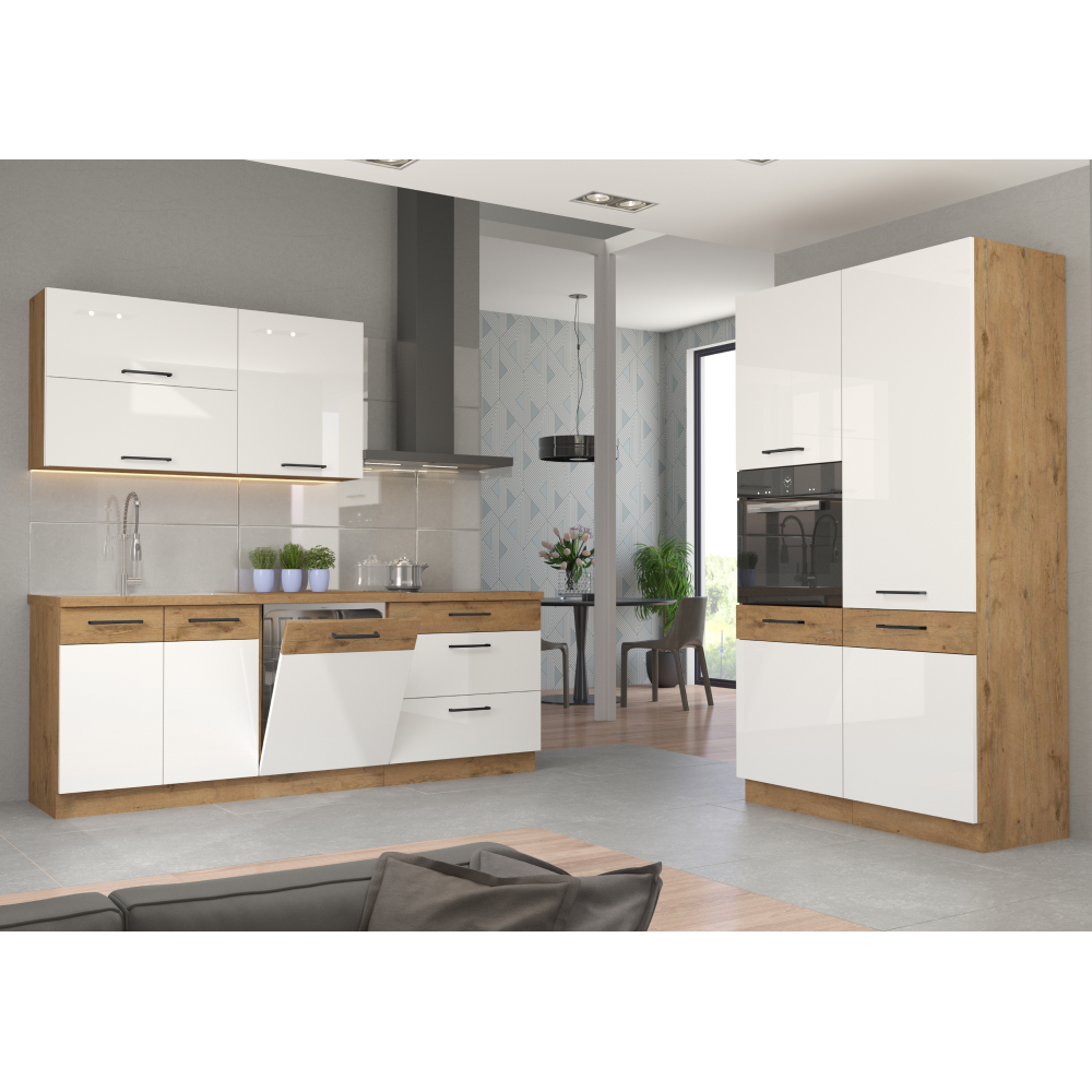 Dvířka na vestavnou myčku nádobí, dub lancelot / bílá extra vysoký lesk HG, VEGA ZM 570x446