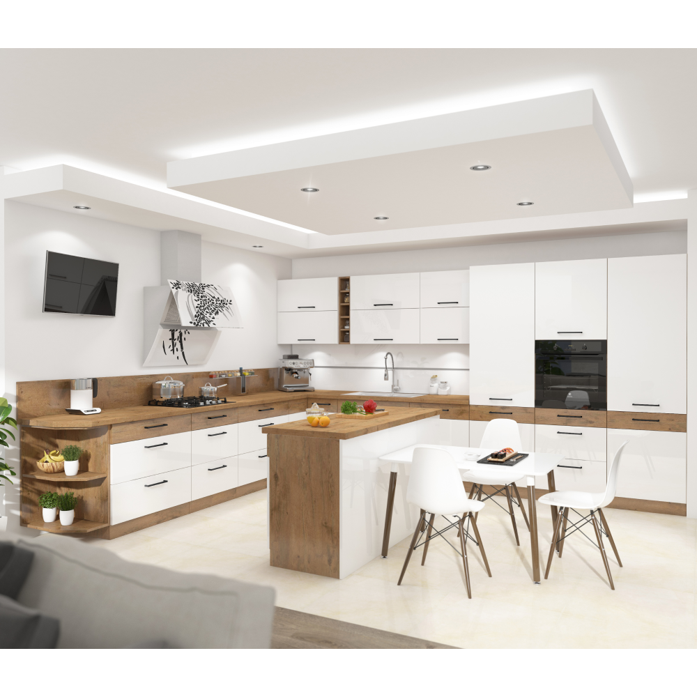 Dvířka na vestavnou myčku nádobí, dub lancelot / bílá extra vysoký lesk HG, VEGA ZM 570x446