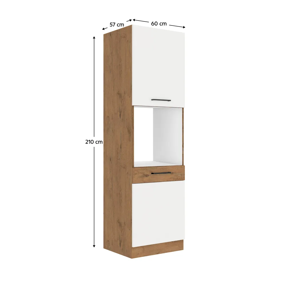 Vysoká skříňka na vestavnou troubu, dub lancelot / bílá extra vysoký lesk HG, VEGA 60 DP-210 2F
