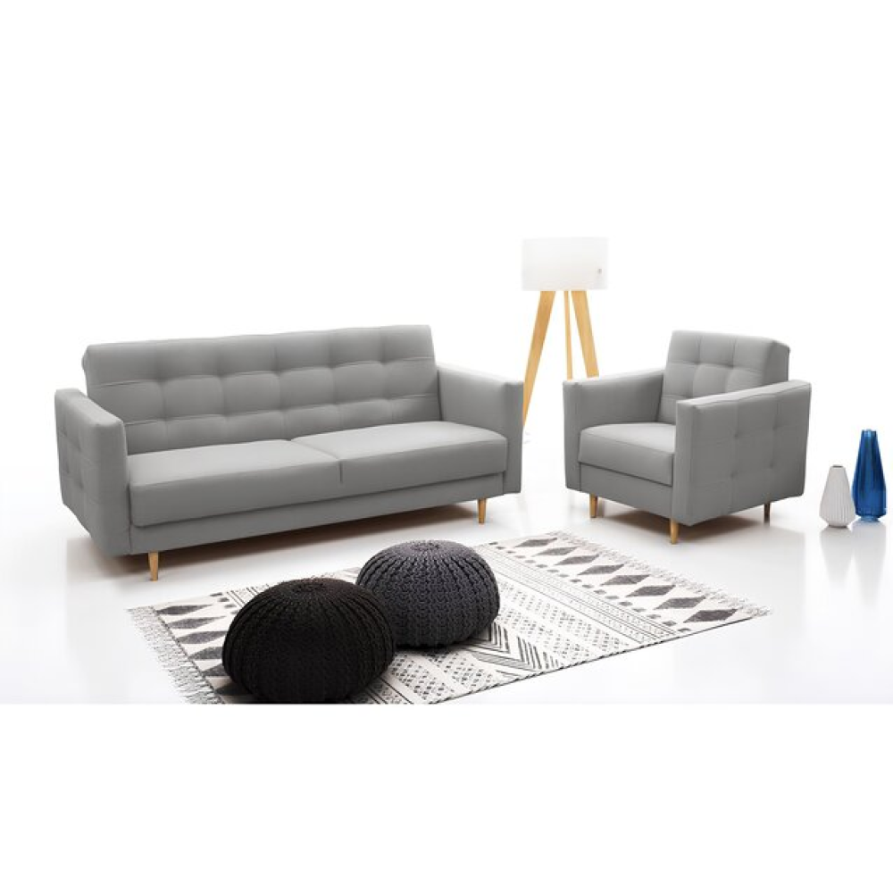 Celočalouněná sestava 3+1+1, látka šedá, AMEDIA