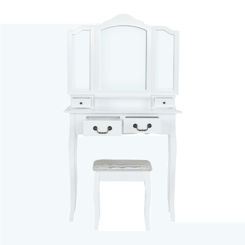 Toaletní stolek s taburetem, bílá/stříbrná, REGINA NEW