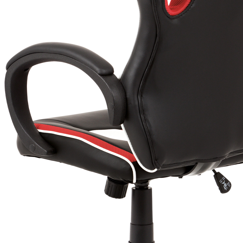 KA-V505 RED - Kancelářská židle, červená-černá-bílá ekokůže+MESH, houpací mech, kříž plast čer
