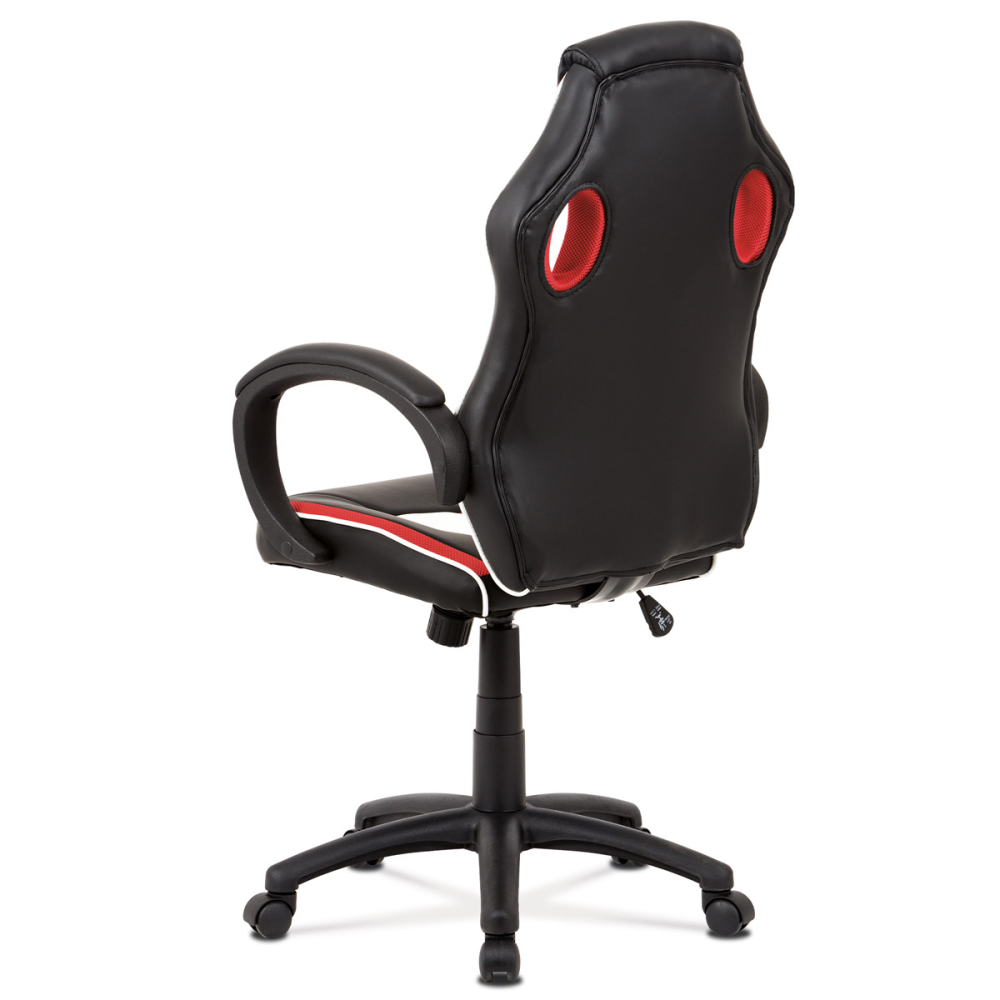 KA-V505 RED - Kancelářská židle, červená-černá-bílá ekokůže+MESH, houpací mech, kříž plast čer