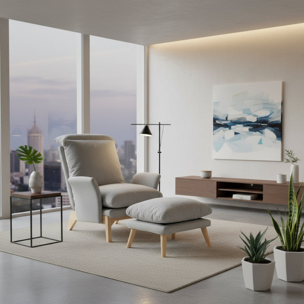 Křeslo s podnoží, světlešedá/přírodní, ZANDER