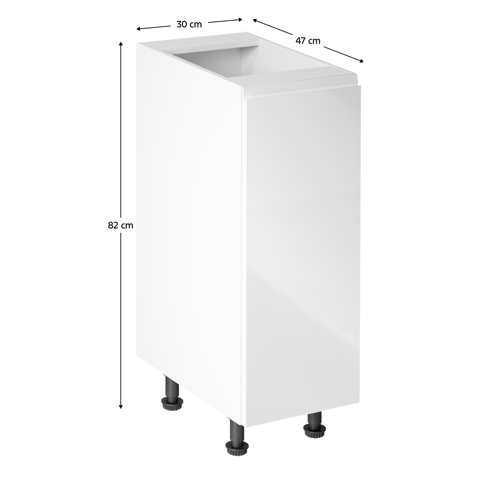 Spodní skříňka, bílá / bílá extra vysoký lesk, pravá, AURORA D30
