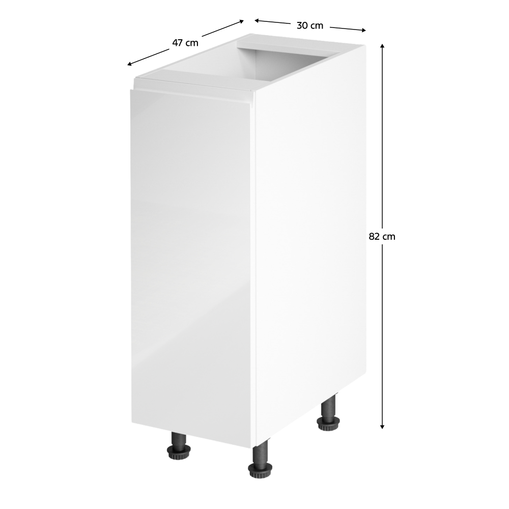 Spodní skříňka, bílá / bílá extra vysoký lesk, levá, AURORA D30