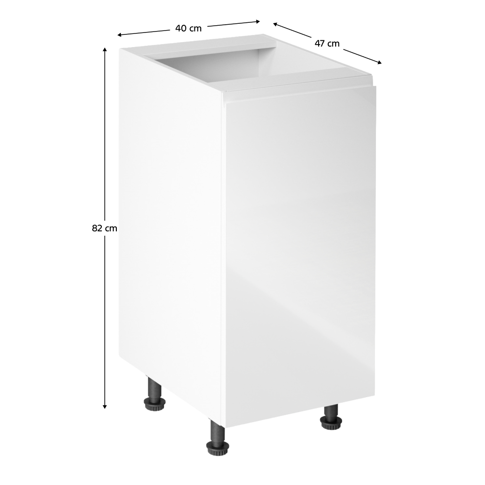 Spodní skříňka, bílá / bílá extra vysoký lesk, pravá, AURORA D40