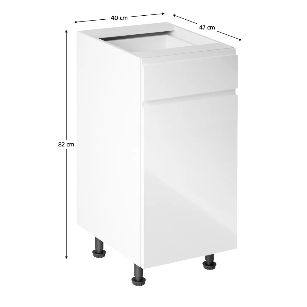 Spodní skříňka, bílá / bílá extra vysoký lesk, pravá, AURORA D40S1