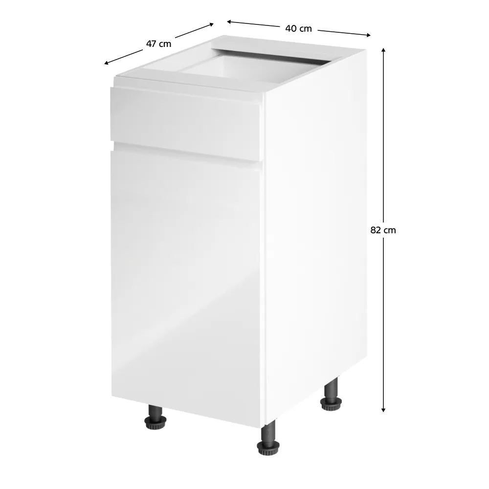 Spodní skříňka, bílá / bílá extra vysoký lesk, levá, AURORA D40S1