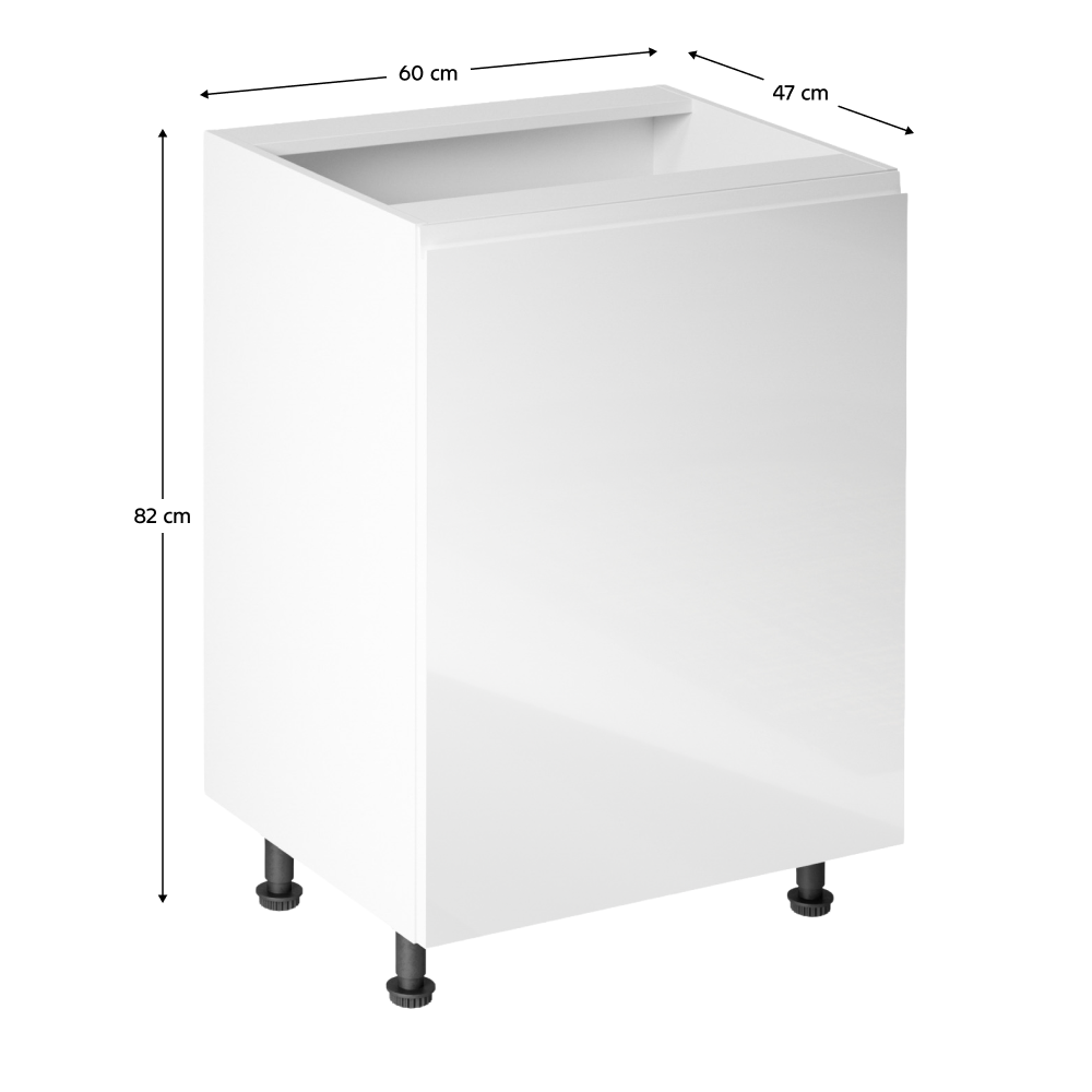 Spodní skříňka, bílá / bílá extra vysoký lesk, pravá, AURORA D601F