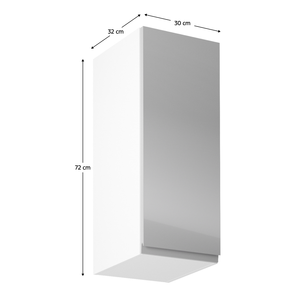 Horní skříňka, bílá / šedý extra vysoký lesk, pravá, AURORA G30
