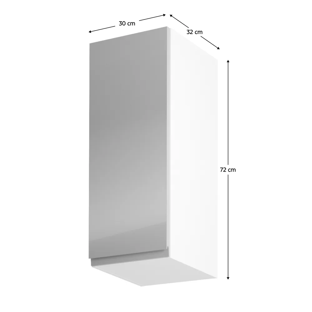 Horní skříňka, bílá / šedý extra vysoký lesk, levá, AURORA G30