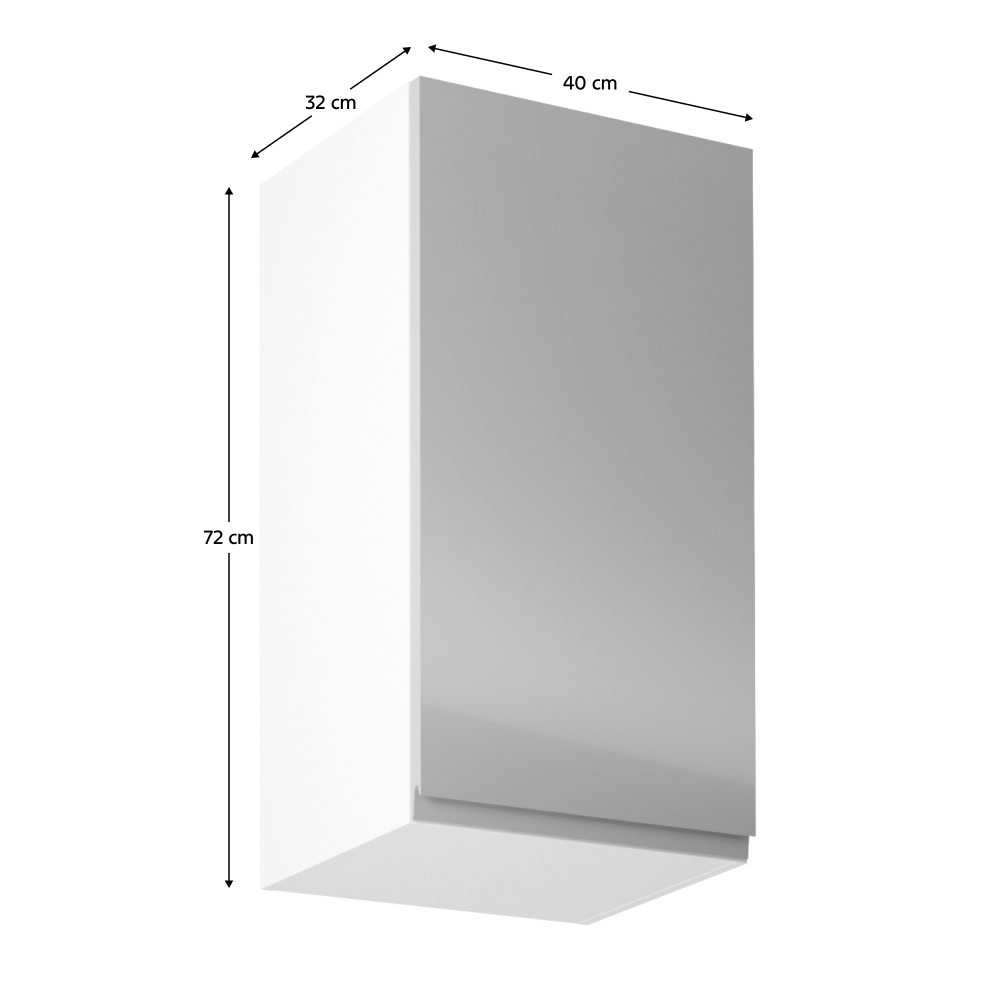 Horní skříňka, bílá / šedý extra vysoký lesk, pravá, AURORA G40