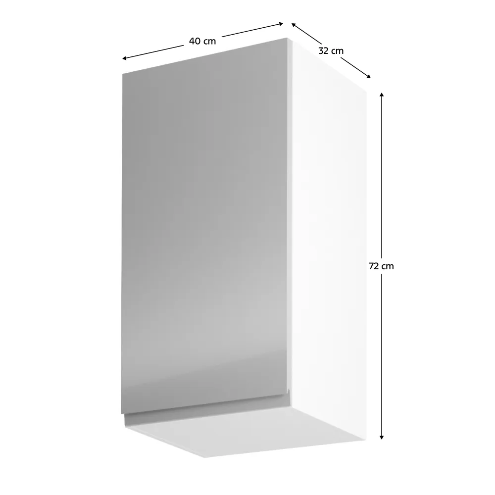 Horní skříňka, bílá / šedý extra vysoký lesk, levá, AURORA G40