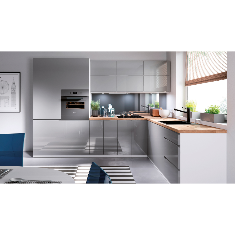 Horní skříňka, bílá / šedý extra vysoký lesk, pravá, AURORA G601F