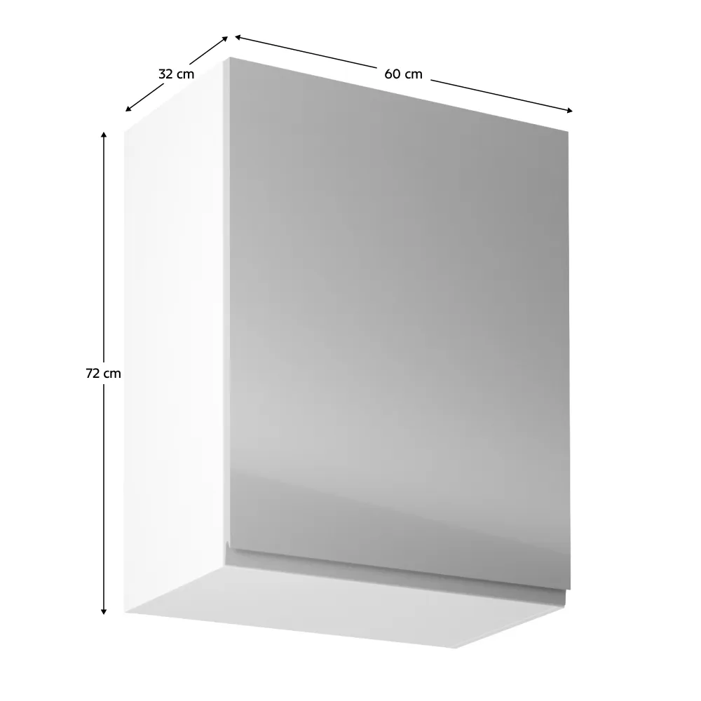 Horní skříňka, bílá / šedý extra vysoký lesk, pravá, AURORA G601F