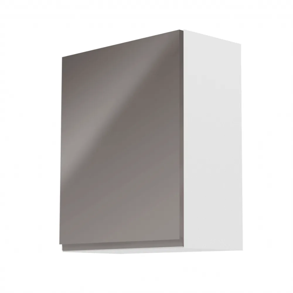 Horní skříňka, bílá / šedý extra vysoký lesk, levá, AURORA G601F