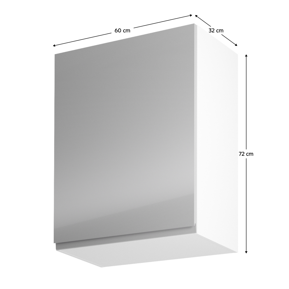 Horní skříňka, bílá / šedý extra vysoký lesk, levá, AURORA G601F