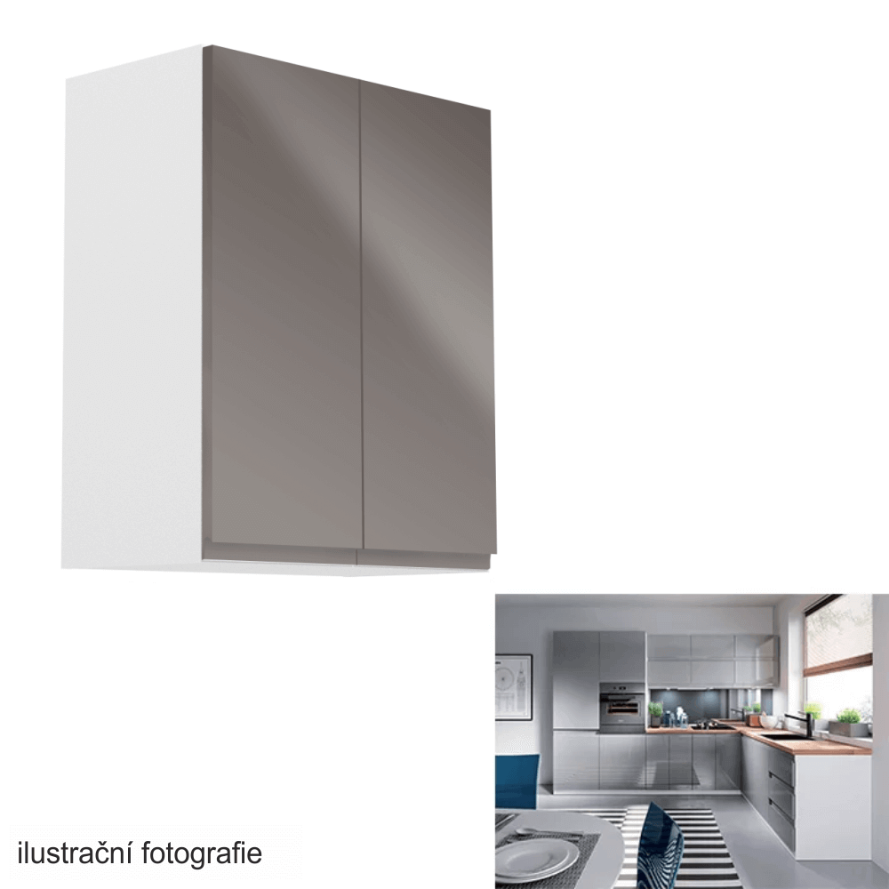 Horní skříňka, bílá / šedý extra vysoký lesk, AURORA G602F