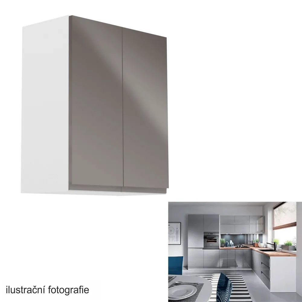 Horní skříňka, bílá / šedý extra vysoký lesk, AURORA G602F