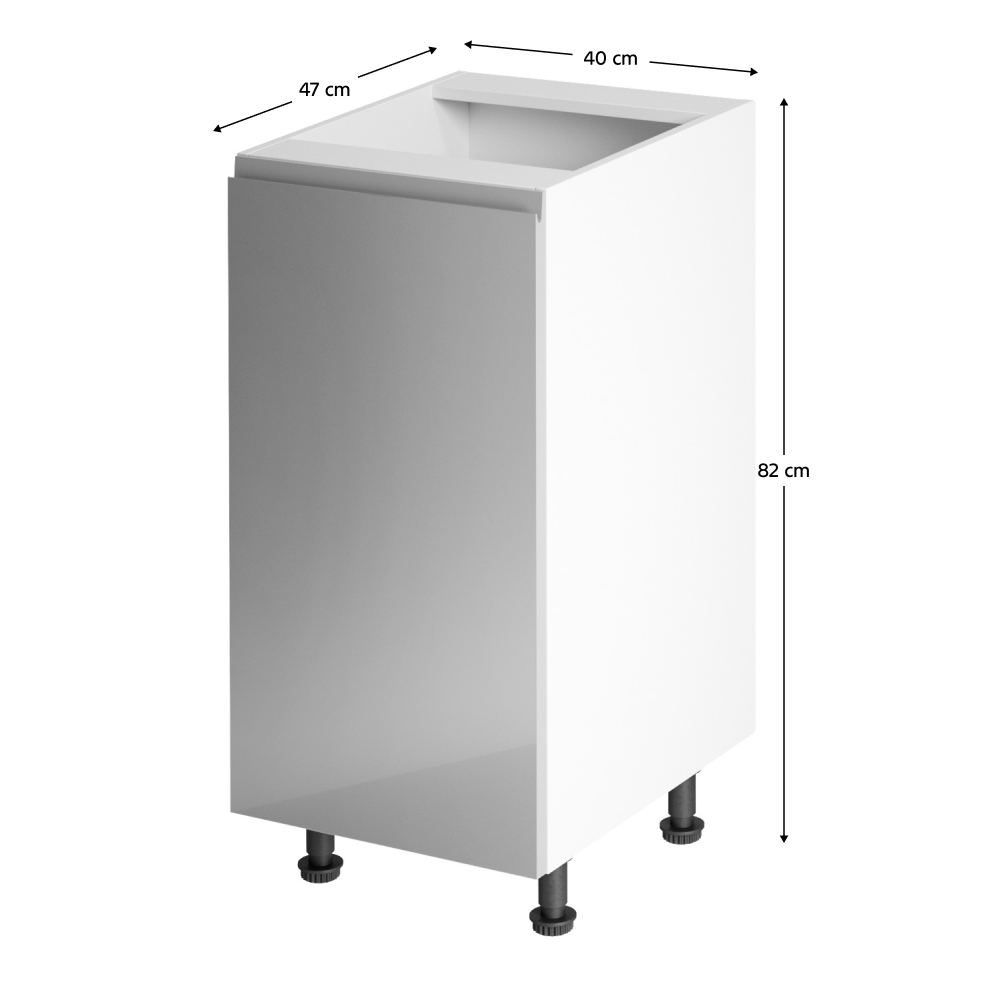 Spodní skříňka, bílá / šedá extra vysoký lesk, levá, AURORA D40