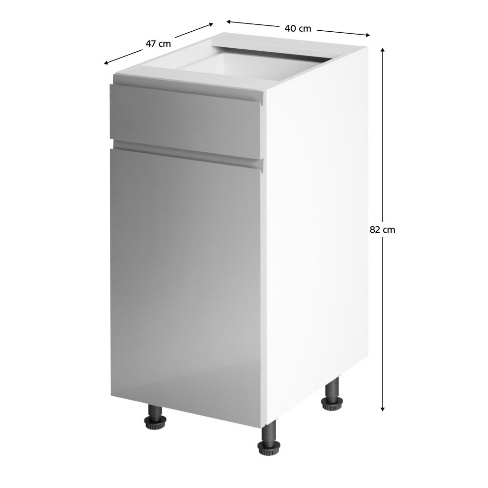 Spodní skříňka, bílá / šedá extra vysoký lesk, levá, AURORA D40S1