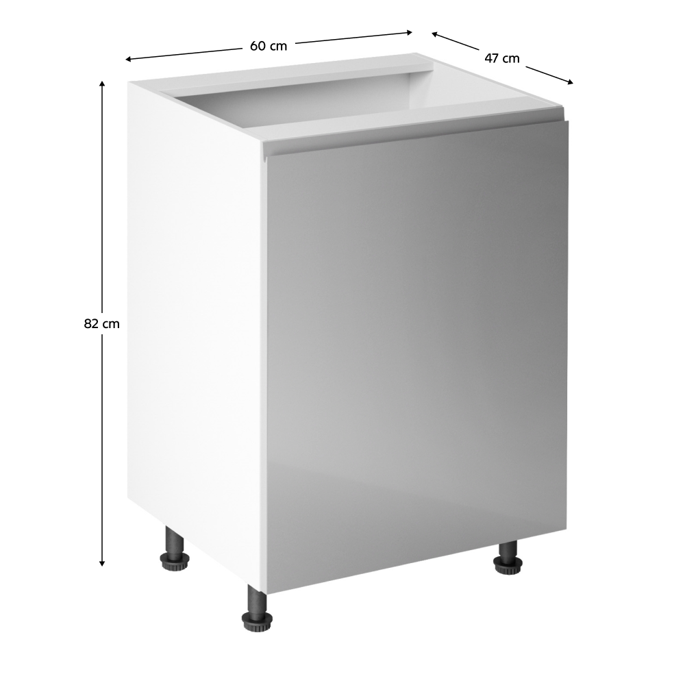 Spodní skříňka, bílá / šedá extra vysoký lesk, pravá, AURORA D601F