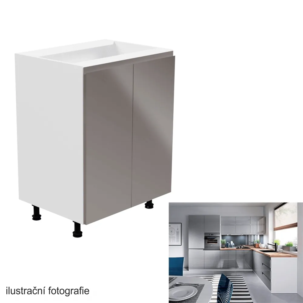 Spodní skříňka, bílá / šedá extra vysoký lesk, AURORA D602F