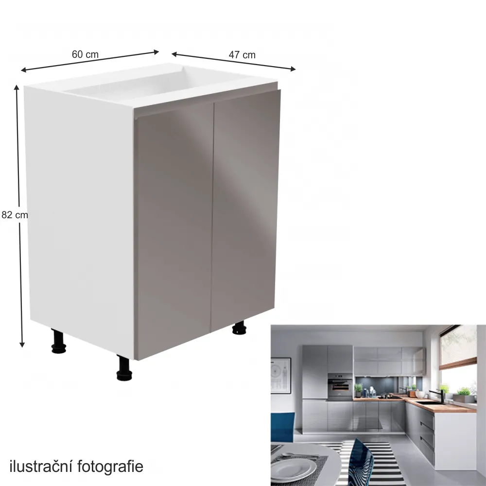 Spodní skříňka, bílá / šedá extra vysoký lesk, AURORA D602F
