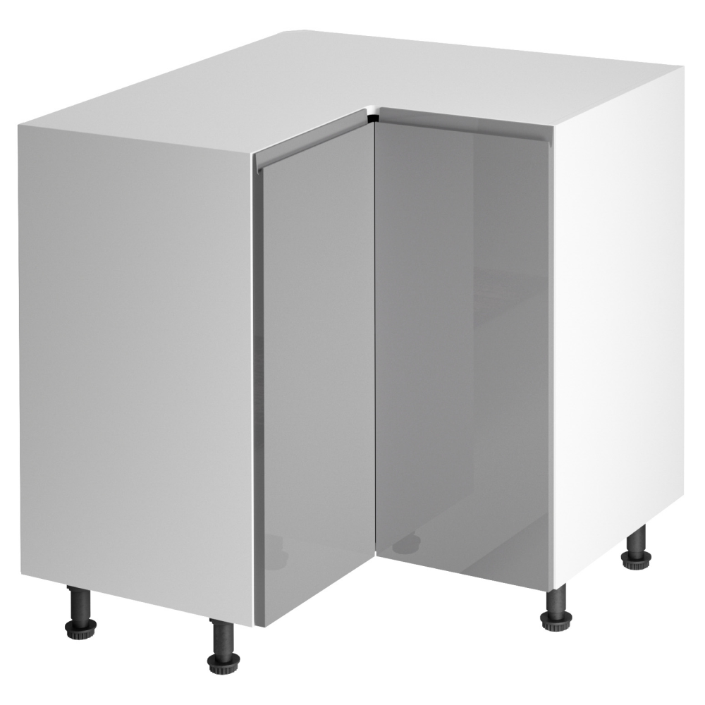 Spodní rohová skříňka, bílá / šedá extra vysoký lesk, AURORA D90N