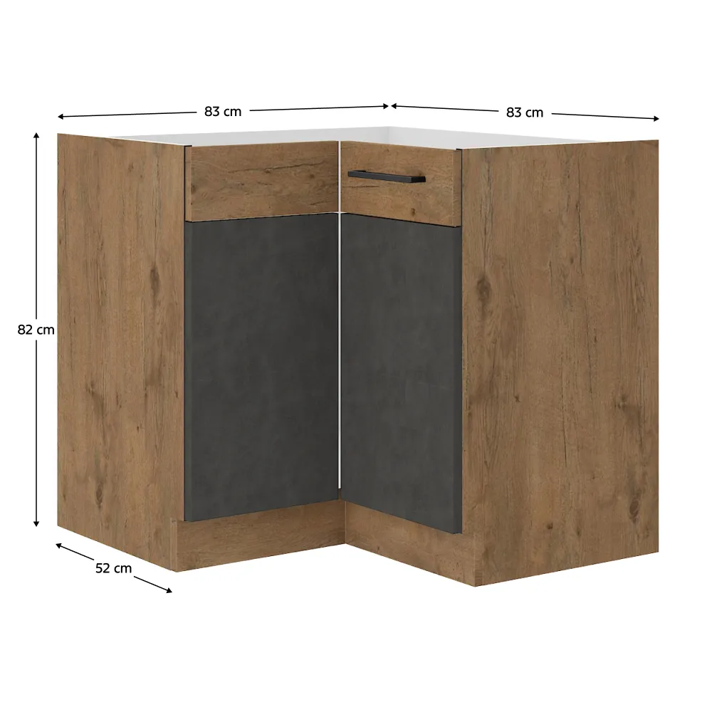 Spodní rohová skříňka, šedá matná / dub lancelot, VEGA 90x90 DN 1F BB