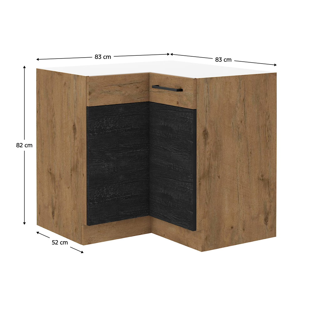 Spodní rohová skříňka, šedá matná / dub lancelot, VEGA 90x90 DN 1F BB