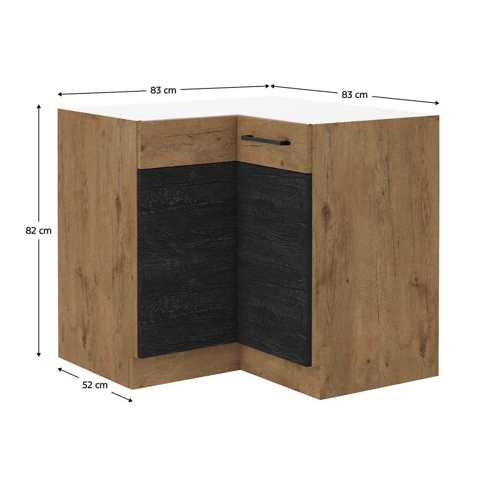 Spodní rohová skříňka, šedá matná / dub lancelot, VEGA 90x90 DN 1F BB