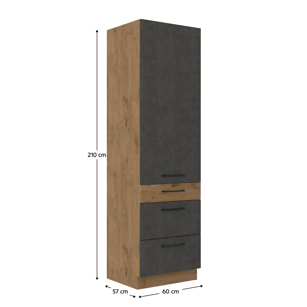 Vysoká skříňka, dub lancelot / šedá matná, VEGA 60 DKS-210 3S 1F