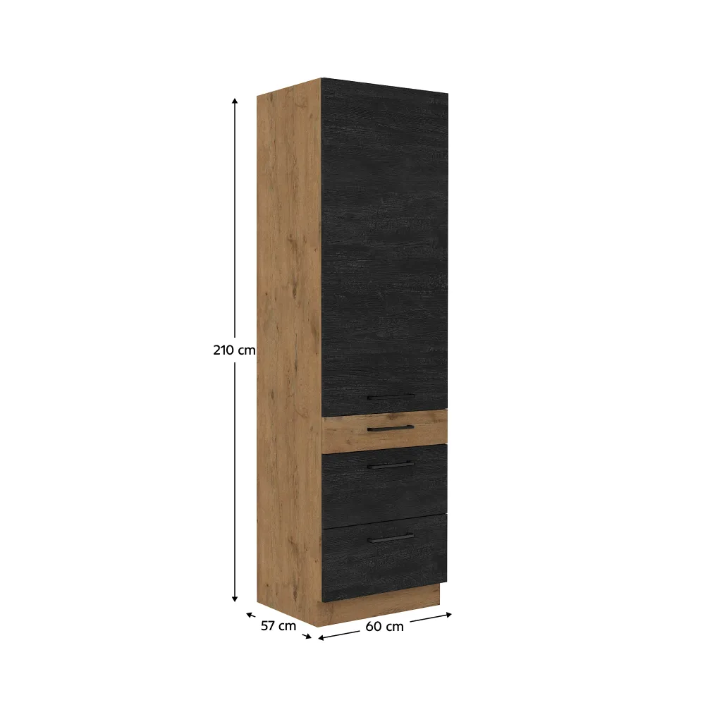 Vysoká skříňka, dub lancelot / šedá matná, VEGA 60 DKS-210 3S 1F
