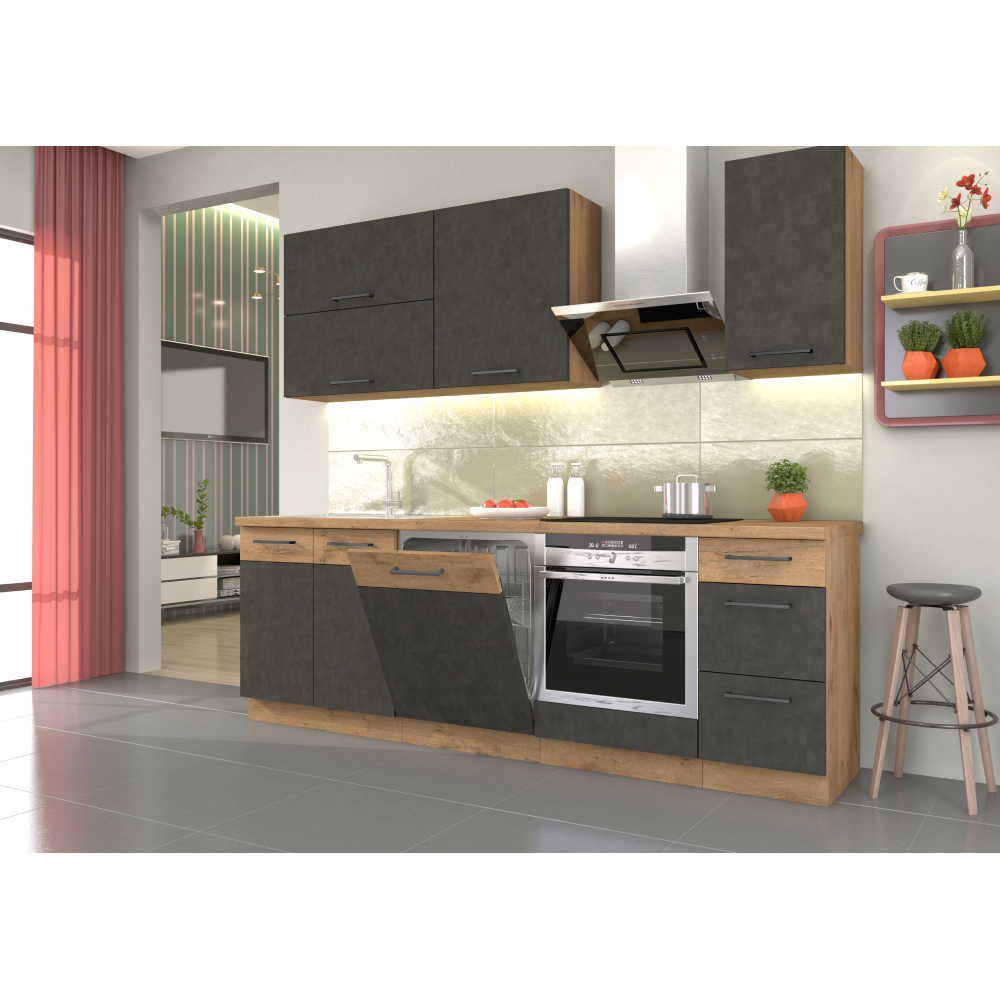 Dvířka na vestavnou myčku nádobí, šedá matná//dub lancelot, VEGA ZM 570x446
