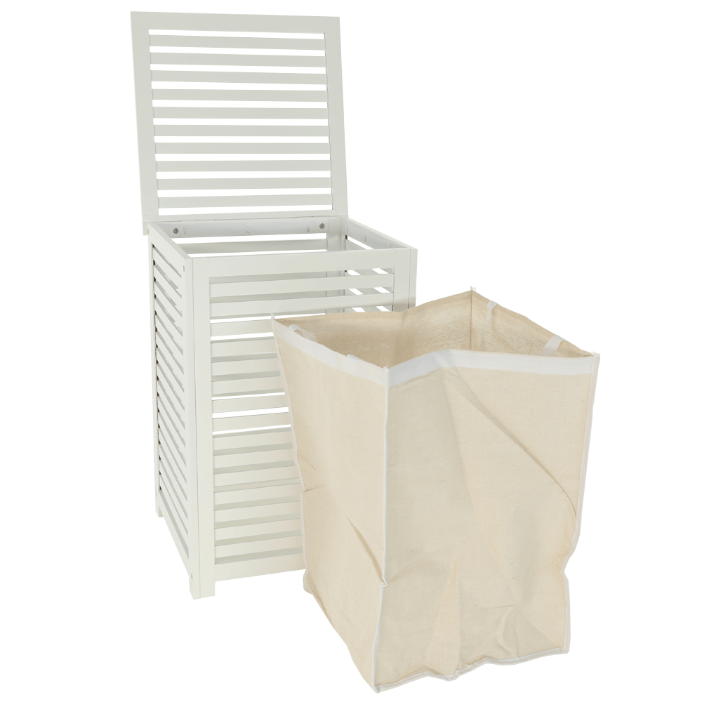 Koš na prádlo, lakovaný bambus/bílá/béžová, BASKET